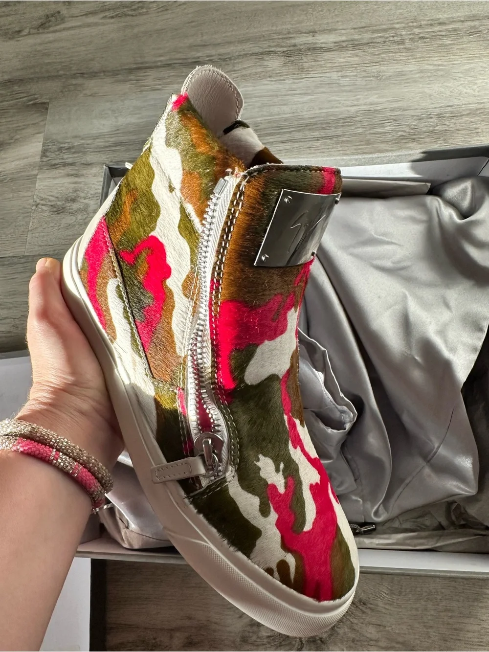 Giuseppe Zanotti Pink Green Camo High-Top Sneakers